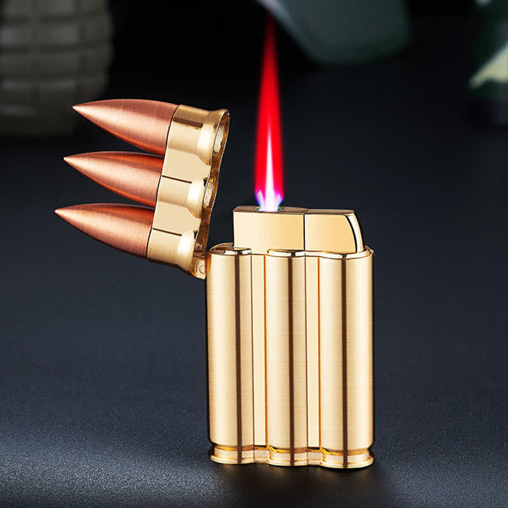 Encendedor de butano recargable con cuerpo de metal y tres balas
