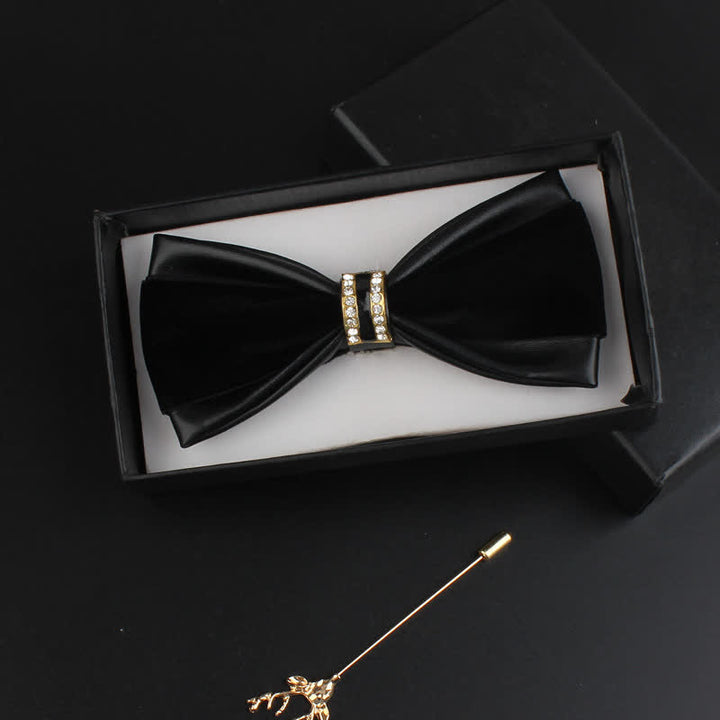 Juego de 2 pajaritas con alfiler de ciervo de cuero sintético con decoración de cristal para hombre