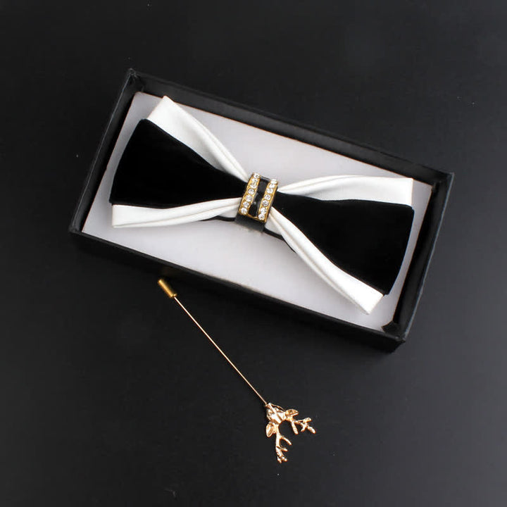 Juego de 2 pajaritas con alfiler de ciervo de cuero sintético con decoración de cristal para hombre