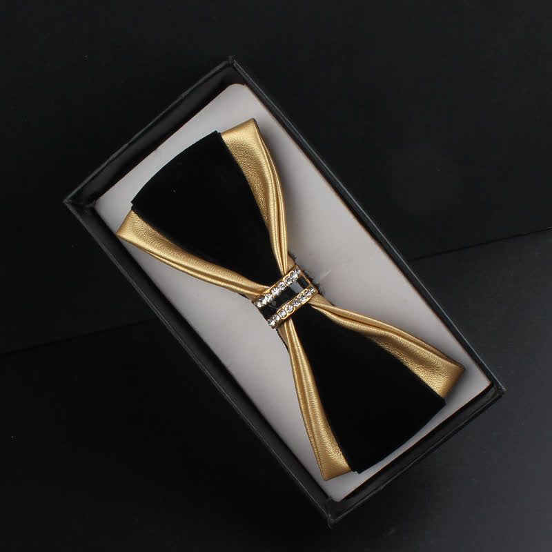 Juego de 2 pajaritas con alfiler de ciervo de cuero sintético con decoración de cristal para hombre