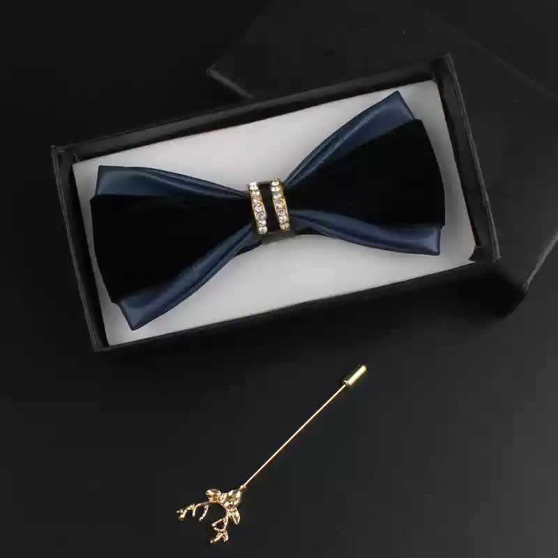 Juego de 2 pajaritas con alfiler de ciervo de cuero sintético con decoración de cristal para hombre