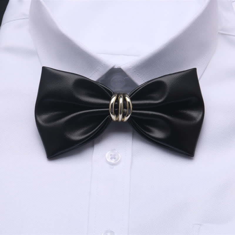 Pajarita de cuero sintético negro con brillantes de imitación para hombre