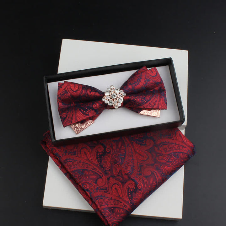 Conjunto de 2 pajaritas con doble capa de cachemira y decoraciones de metal dorado para hombre