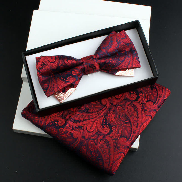 Conjunto de 2 pajaritas con doble capa de cachemira y decoraciones de metal dorado para hombre