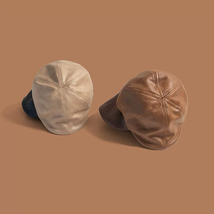 Boina de cuero estilo retro con cabeza plana octogonal