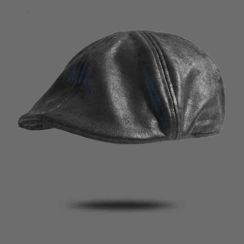 Boina de cuero estilo retro con cabeza plana octogonal