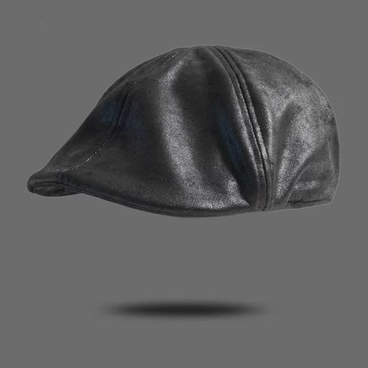 Boina de cuero estilo retro con cabeza plana octogonal