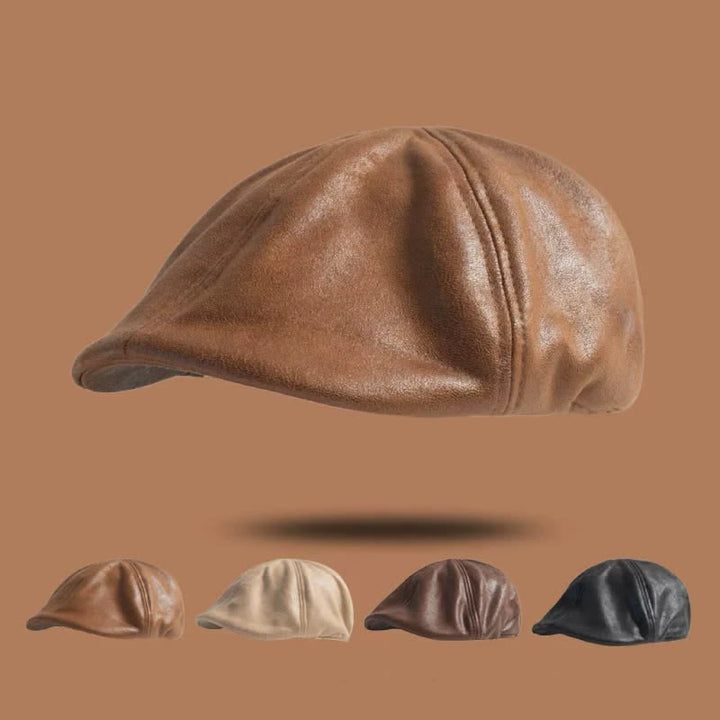 Boina de cuero estilo retro con cabeza plana octogonal