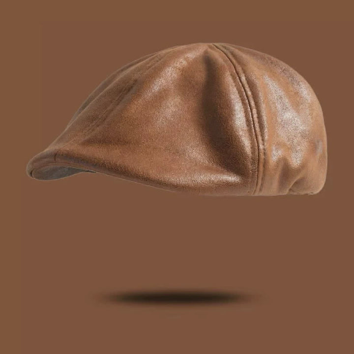 Boina de cuero estilo retro con cabeza plana octogonal