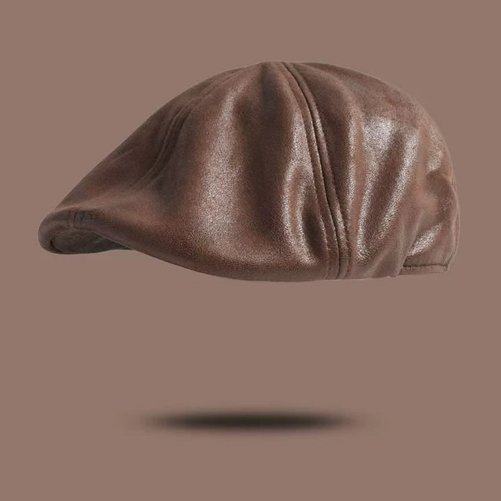 Boina de cuero estilo retro con cabeza plana octogonal