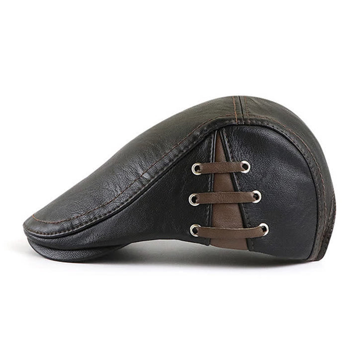 Boina de cuero con diseño moderno de cordones laterales