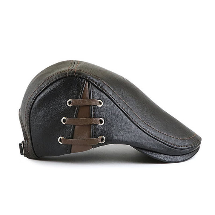 Boina de cuero con diseño moderno de cordones laterales