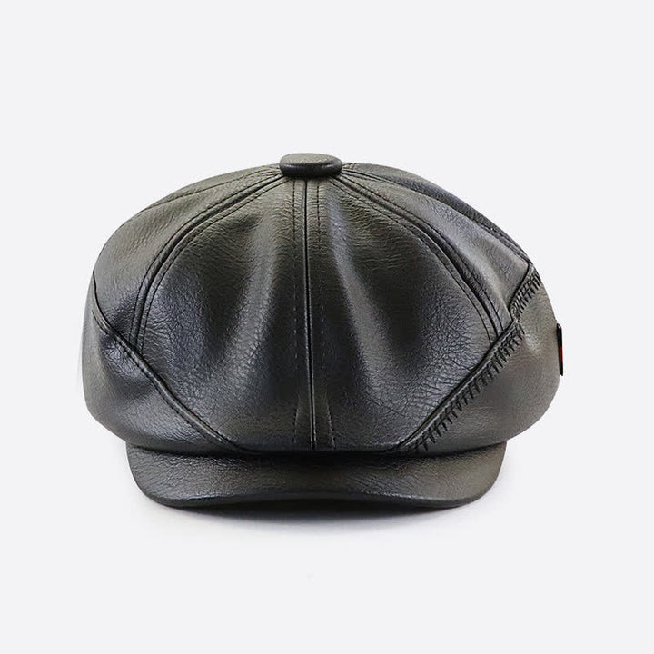 Boina de cuero estilo vendedor de periódicos con diseño de costura de estilo retro