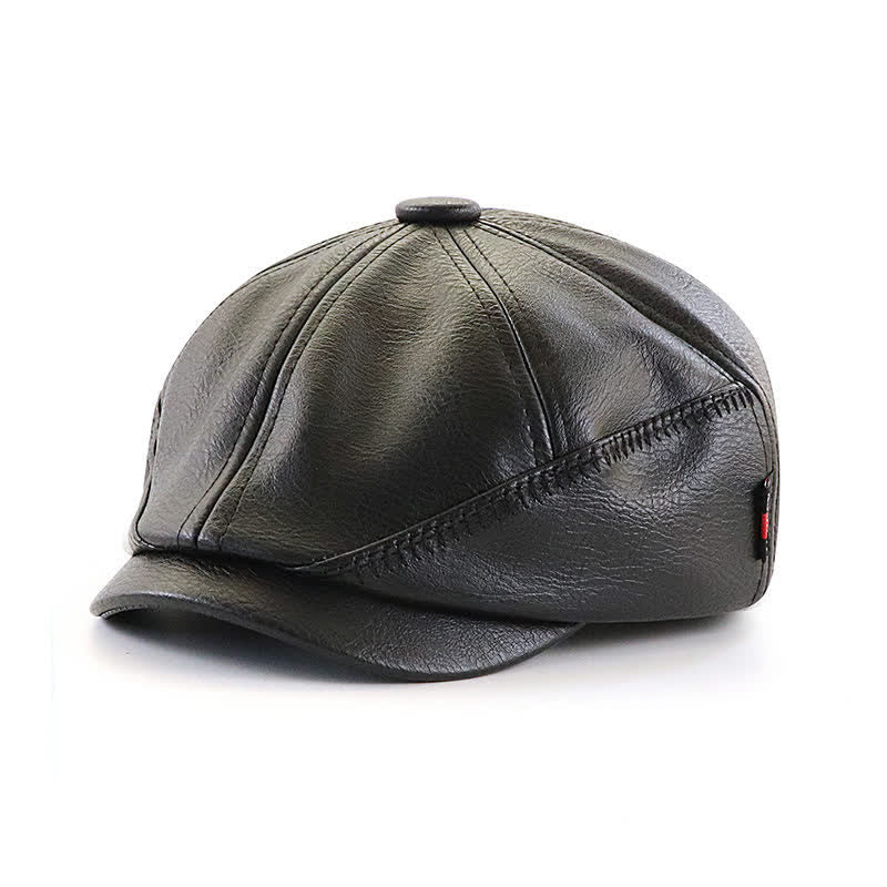 Boina de cuero estilo vendedor de periódicos con diseño de costura de estilo retro