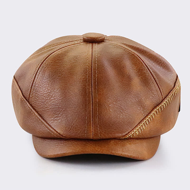 Boina de cuero estilo vendedor de periódicos con diseño de costura de estilo retro