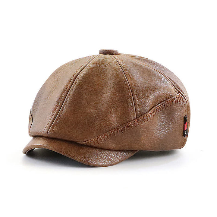Boina de cuero estilo vendedor de periódicos con diseño de costura de estilo retro