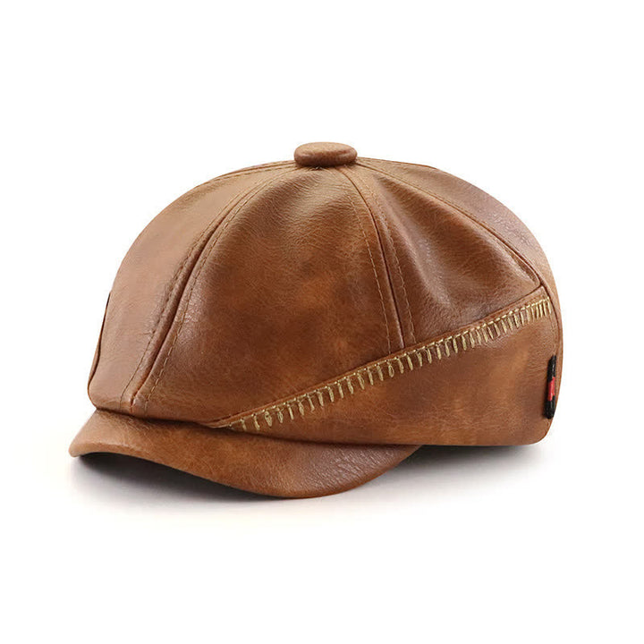 Boina de cuero estilo vendedor de periódicos con diseño de costura de estilo retro