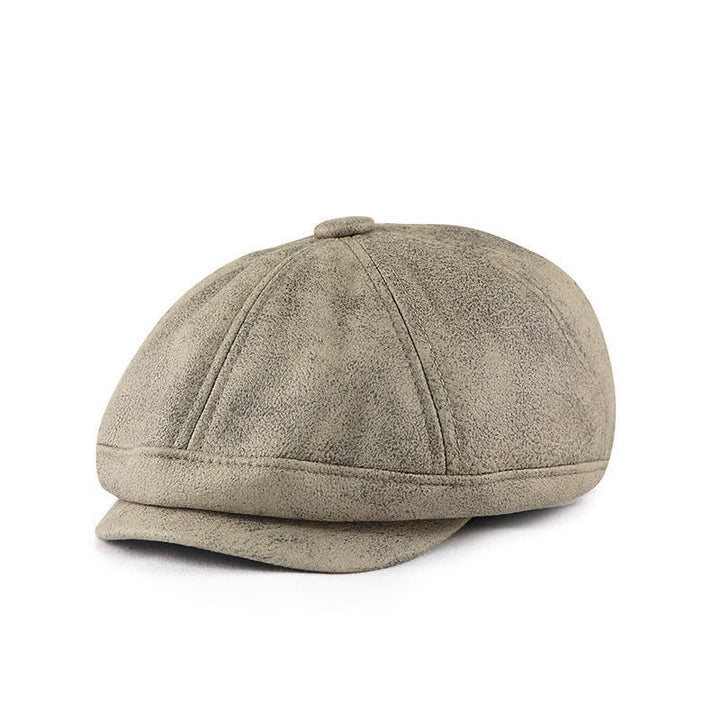 Boina de cuero de artista vintage desgastada y lavada - Gris claro - M (22"-22 7/8") - image 7