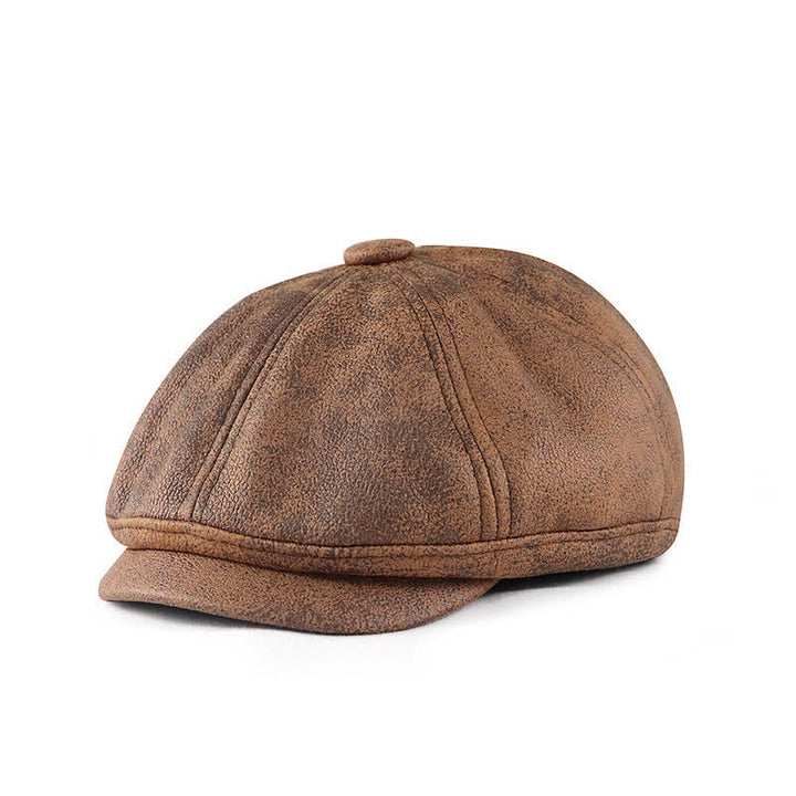 Boina de cuero de artista vintage desgastada y lavada - Café - M (22"-22 7/8") - image 0