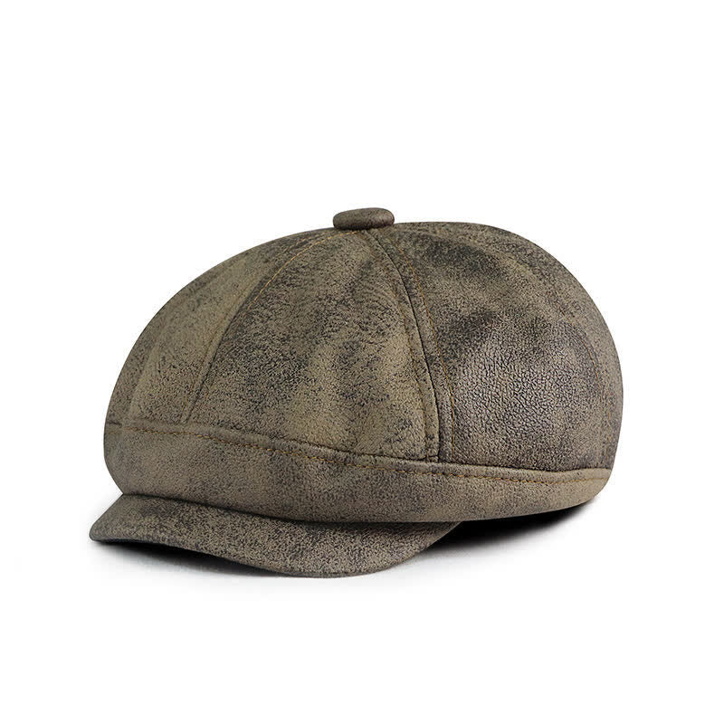 Boina de cuero de artista vintage desgastada y lavada - Café negro - M (22"-22 7/8") - image 2