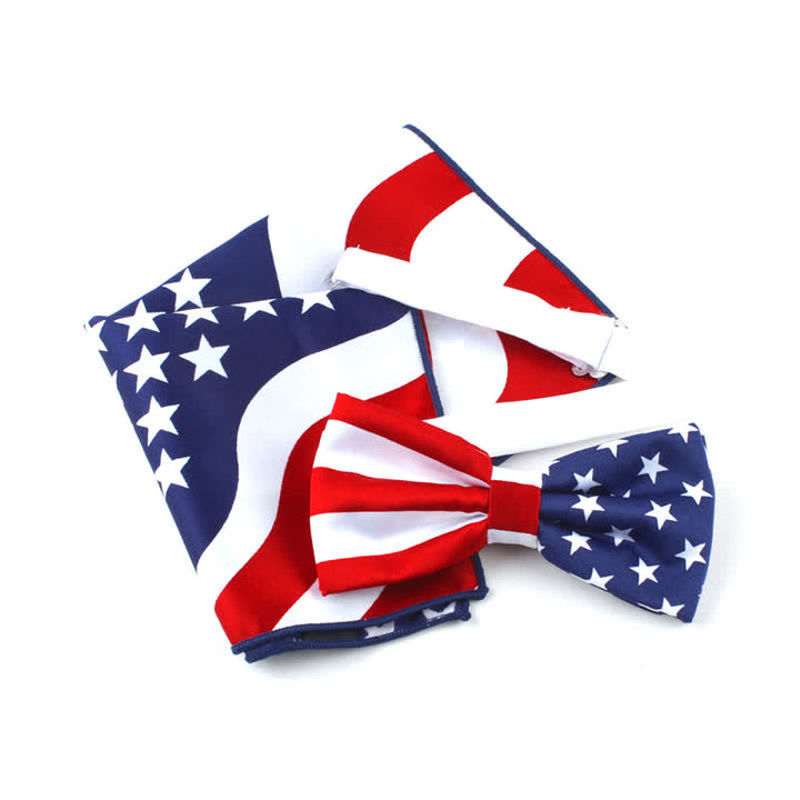 Juego de 3 corbatas y pañuelos con estampado de bandera estadounidense para hombre