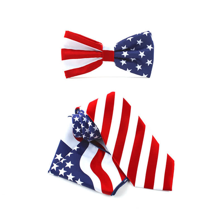 Juego de 3 corbatas y pañuelos con estampado de bandera estadounidense para hombre