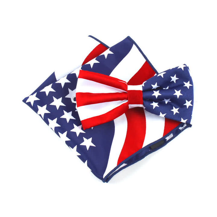 Juego de 3 corbatas y pañuelos con estampado de bandera estadounidense para hombre