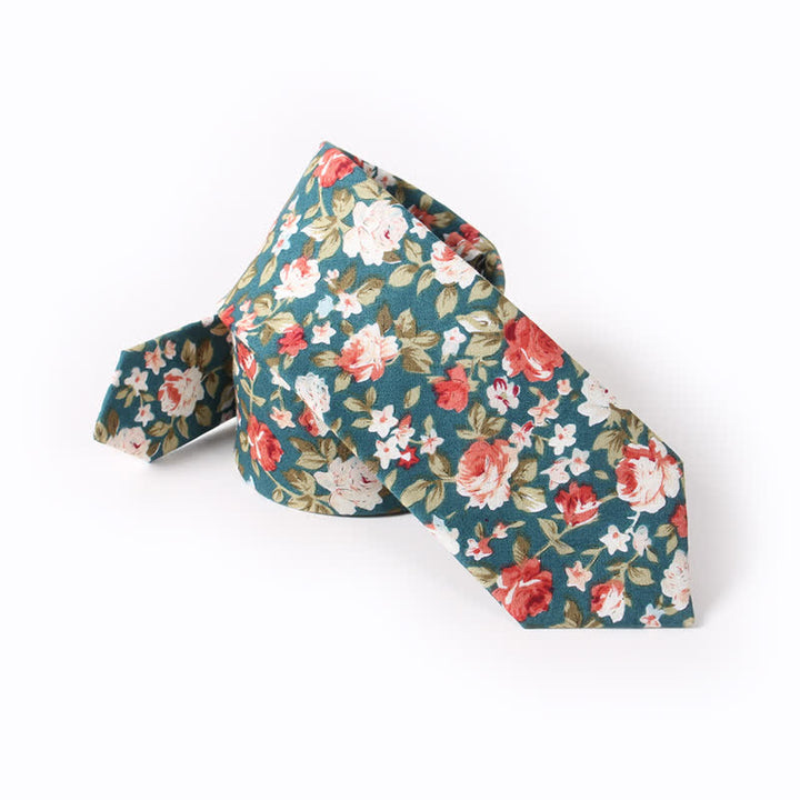 Corbata de algodón con estampado de flores frescas y bonitas para hombre