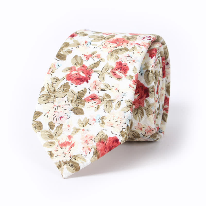 Corbata de algodón con estampado de flores frescas y bonitas para hombre