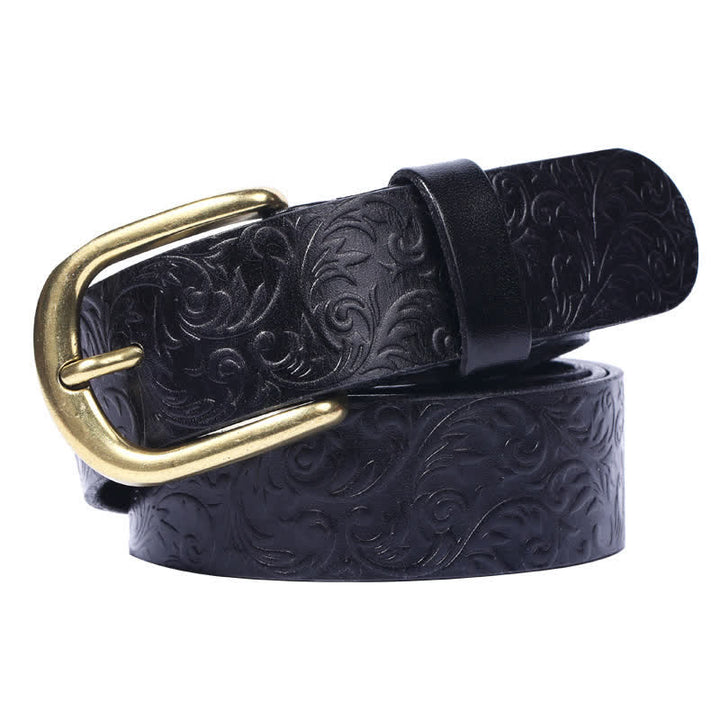 Cinturón clásico de cuero con un hermoso relieve floral.