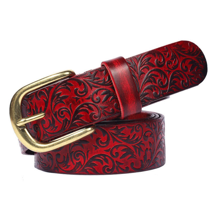 Cinturón clásico de cuero con un hermoso relieve floral.