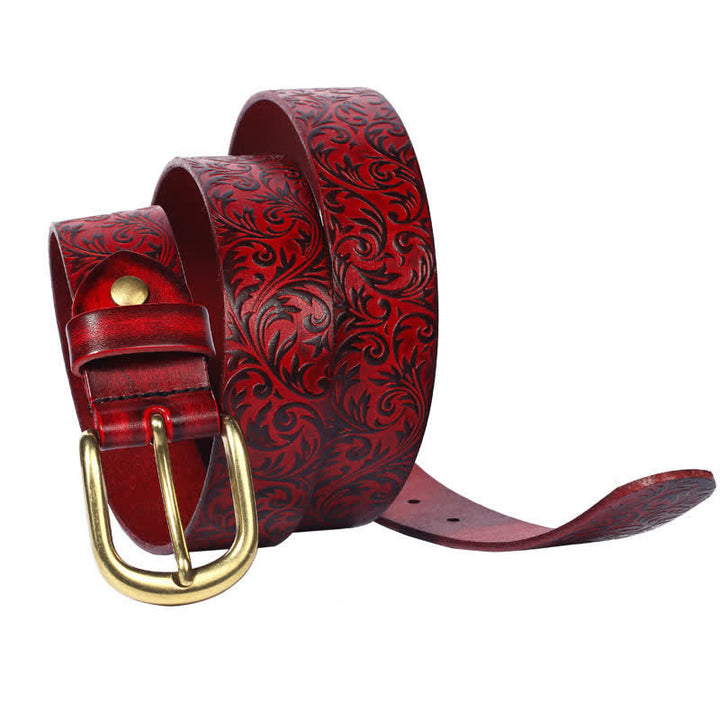 Cinturón clásico de cuero con un hermoso relieve floral.