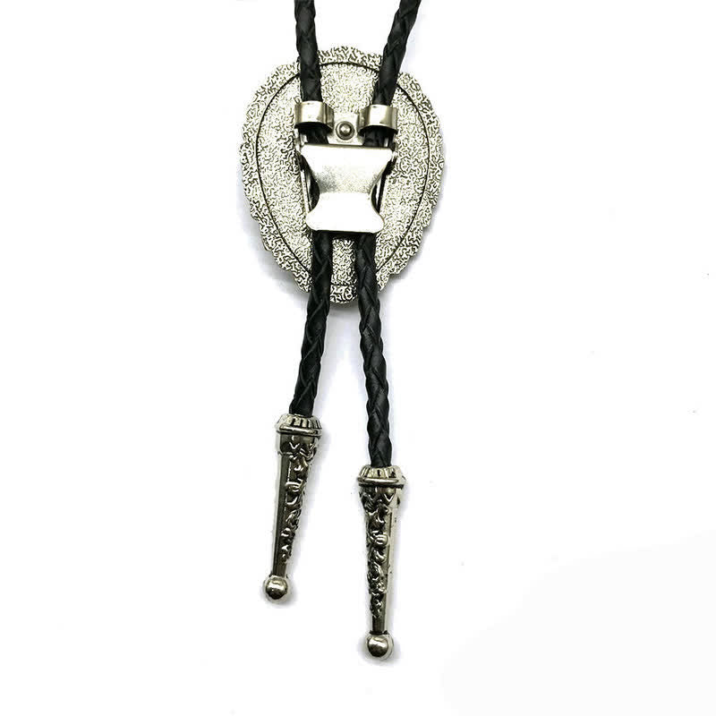 Corbata de bolo con incrustaciones de tres piedras y flores talladas
