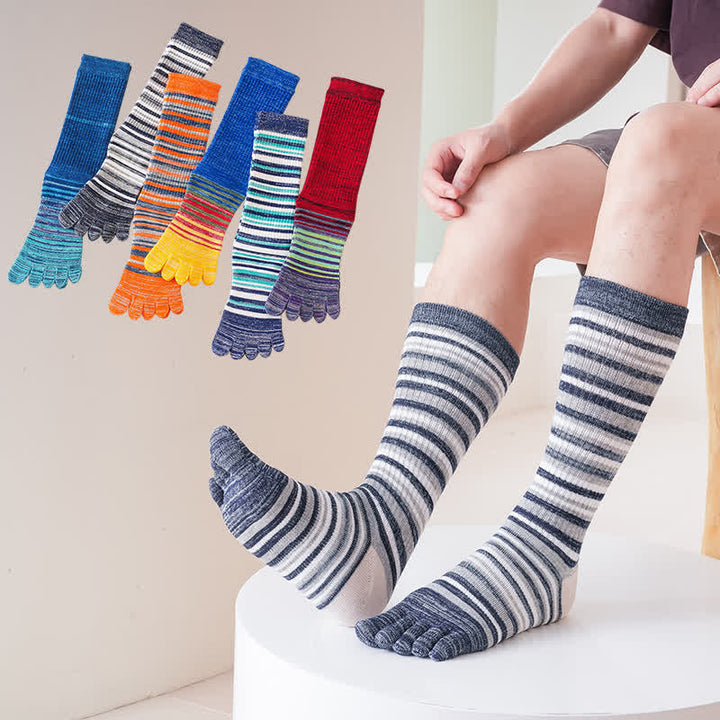 Calcetines de cinco dedos a rayas de colores y cómodos hasta media pantorrilla para hombre
