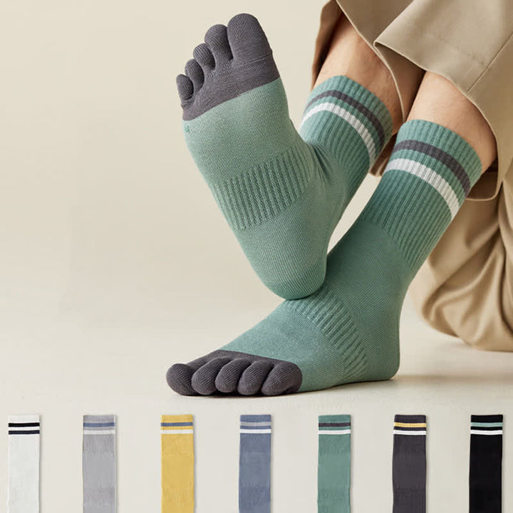 Calcetines de cinco dedos a rayas de colores a juego para hombre