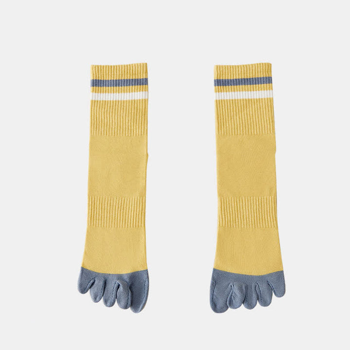 Calcetines de cinco dedos a rayas de colores a juego para hombre