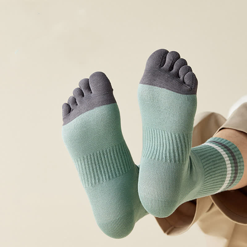 Calcetines de cinco dedos a rayas de colores a juego para hombre