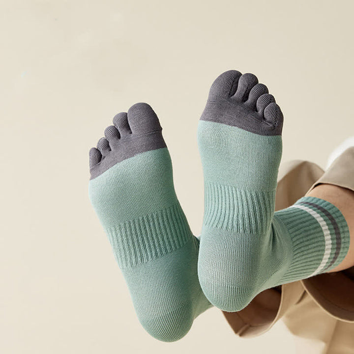 Calcetines de cinco dedos a rayas de colores a juego para hombre