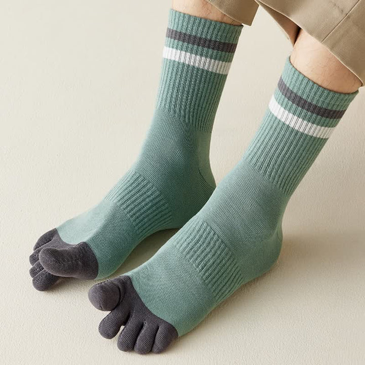 Calcetines de cinco dedos a rayas de colores a juego para hombre