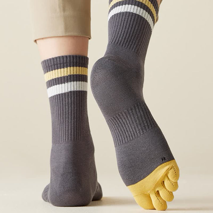 Calcetines de cinco dedos a rayas de colores a juego para hombre