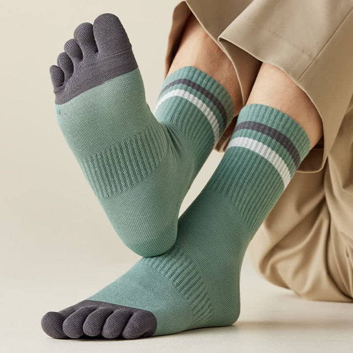 Calcetines de cinco dedos a rayas de colores a juego para hombre