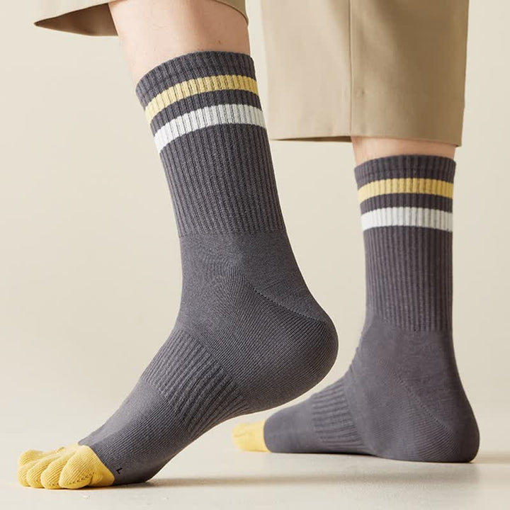 Calcetines de cinco dedos a rayas de colores a juego para hombre