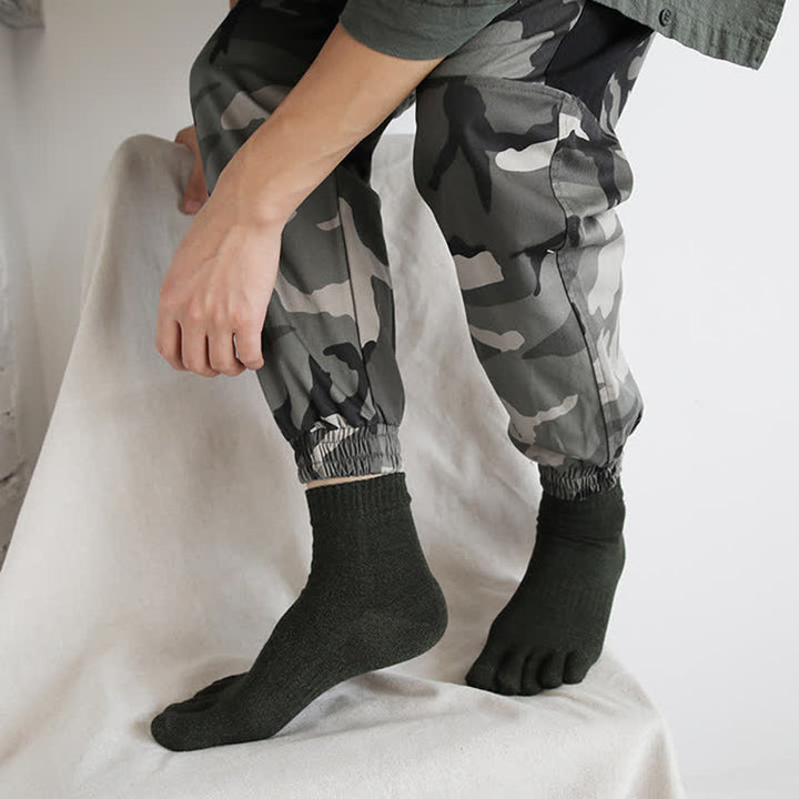 Calcetines tobilleros de algodón de cinco dedos estilo retro para hombre