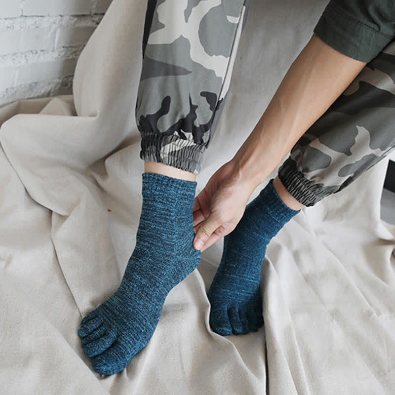 Calcetines tobilleros de algodón de cinco dedos estilo retro para hombre
