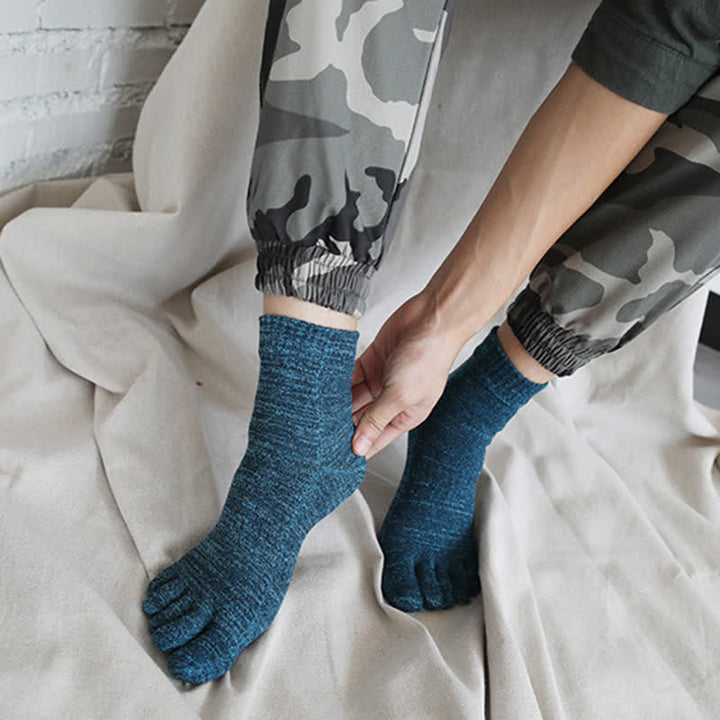 Calcetines tobilleros de algodón de cinco dedos estilo retro para hombre