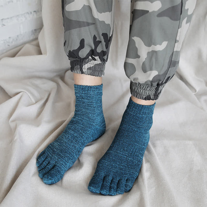 Calcetines tobilleros de algodón de cinco dedos estilo retro para hombre