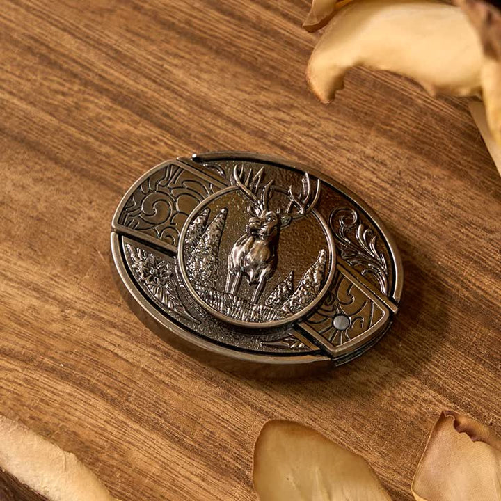 Juego de anillos y colgantes con diseño de ciervo, cuchillo oculto y hebilla de cinturón, de toro de cuernos largos.