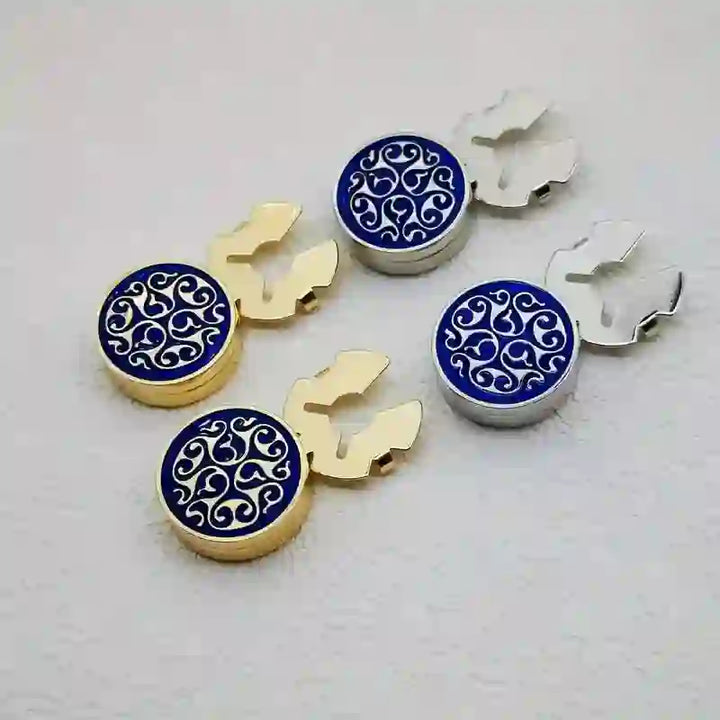 Juego de 1 par de gemelos con botones a presión con diseño floral azul para hombre