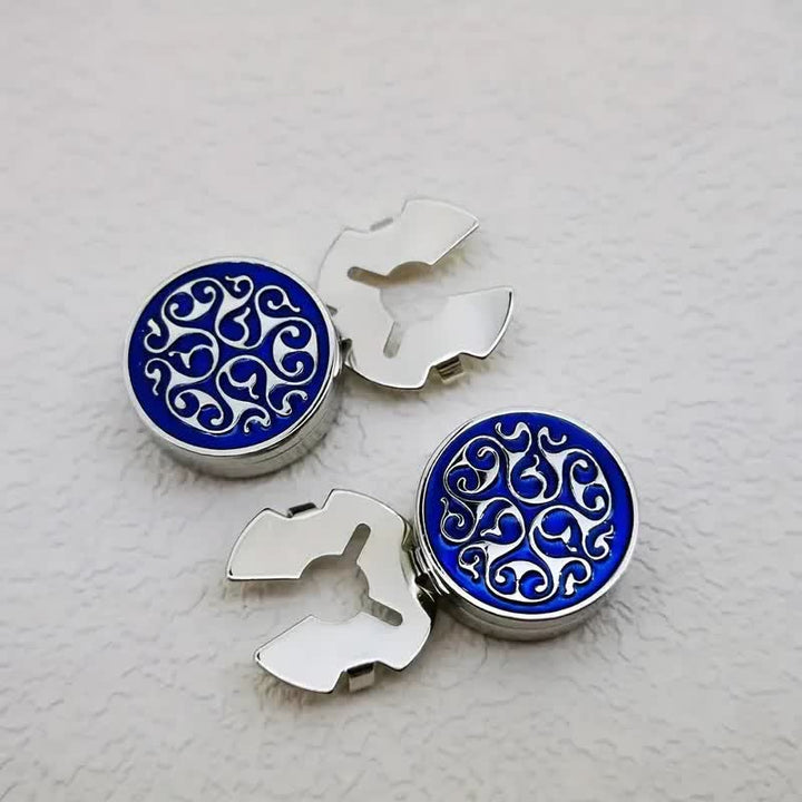 Juego de 1 par de gemelos con botones a presión con diseño floral azul para hombre