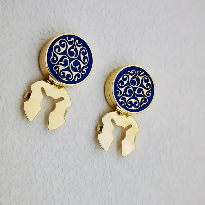 Juego de 1 par de gemelos con botones a presión con diseño floral azul para hombre
